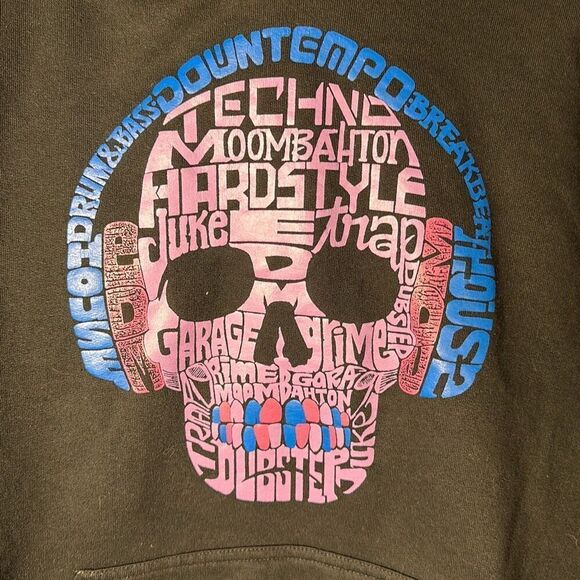 Mens Black Word Art Skull Hoodie size S Small - Picture 2 of 6